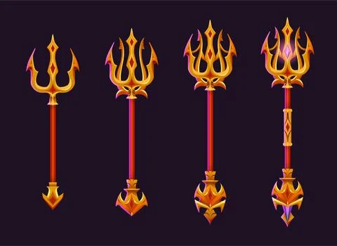 Magic gold trident for game ui level rank design. Stock Illustration