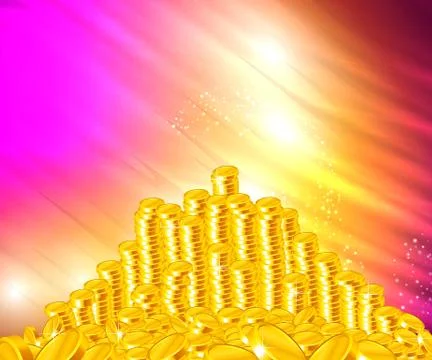 Magic golden coins stack Ilustración de archivo