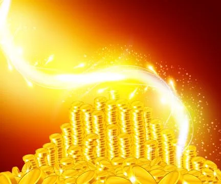 Magic golden coins stack Ilustración de archivo