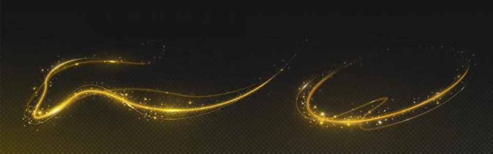 Magic golden light trails set on transparent Stock Illustration