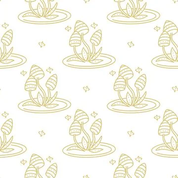 Magic golden mushrooms seamless pattern Stock Illustration
