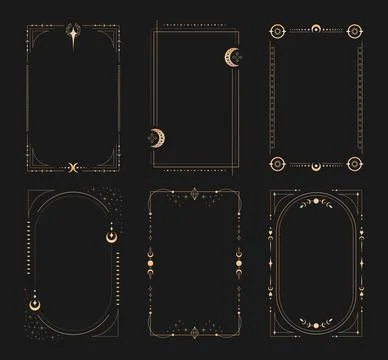 Magic golden Tarot card frames. Set of tarot card borders Stock Illustration
