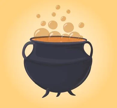 Magic green cauldron, bubbles and potion, vector Stock Illustration