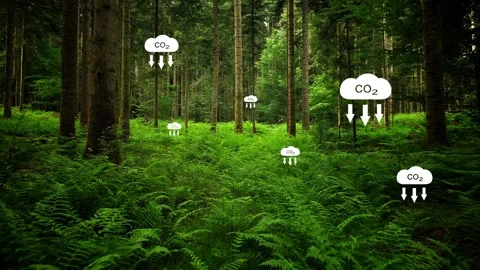 Magic green forest with carbon dioxide icons animation 動画素材 337245263