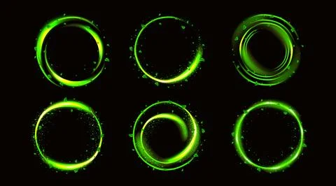 Magic green neon light glow circle with leaves Stock Illustration