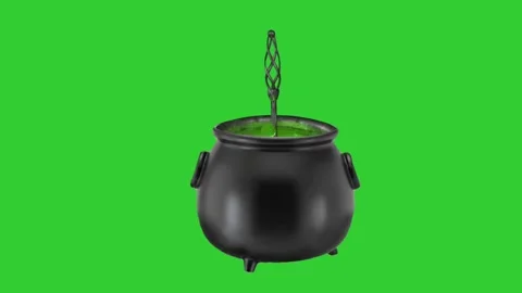 Magic Green Potion In witch Bowl Bubbling green screen Video stock 155206954