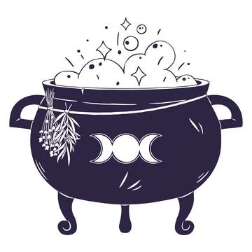 Magic Halloween Cauldron with Bubbling Foam, Triple Moon and Herbs. Great for 스톡 일러스트