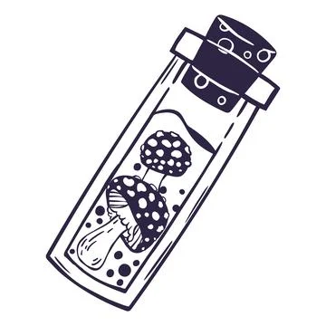Magic Halloween Potion Bottle with Spotted Mushrooms and Cork. Great for Witc Illustration