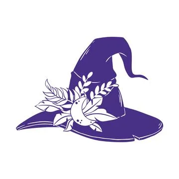 Magic Halloween Witch Hat with Moon and Leafy Branches. Great for Party Inv.. Stock Illustration