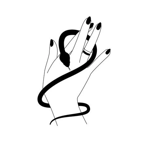 Magic hand and black celestial snake. Spiritual elegant symbol for branding name Stock Illustration