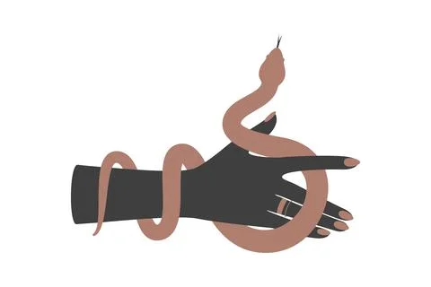 Magic hand and celestial snake. Spiritual elegant symbol for branding name logo Stock Illustration