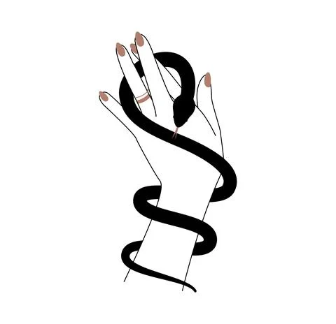 Magic hand and celestial snake. Spiritual elegant symbol for branding name logo Stock Illustration