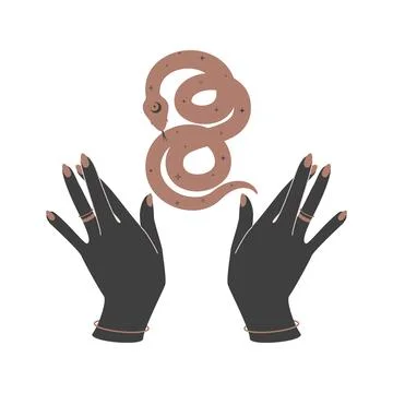 Magic hand and celestial snake. Spiritual elegant tribal symbol for branding Stock Illustration