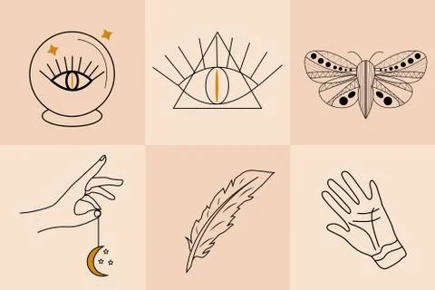 Magic Hand drawn, doodle, sketch line style set. Witchcraft symbols.Ethnic Stock Illustration