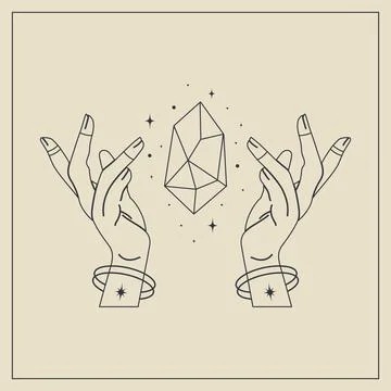 Magic hands with healing crystal alchemy elements. Halloween symbol Stock Illustration
