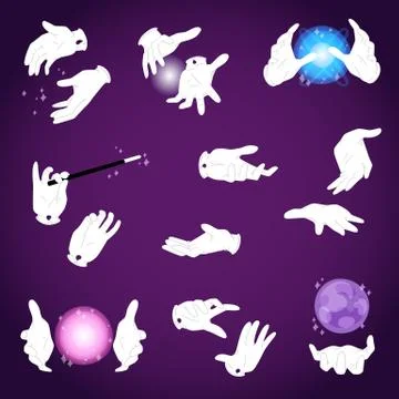 Magic hands vector magician or illusionist holding magical wand or glow ball Ilustração Stock