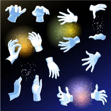Magic hands vector magician or illusionist holding magical wand or glow ball in Ilustração Stock