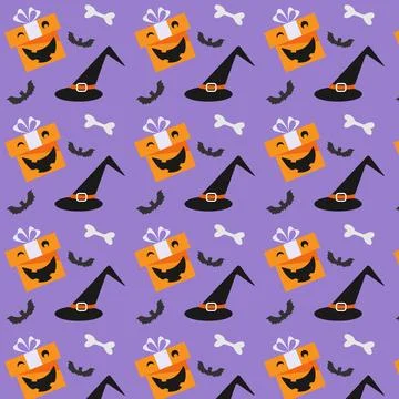 Magic hat and gift Halloween seamless pattern Stock Illustration