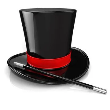 Magic hat and wand, 3D Magic hat and wand, 3D render isolated on white bac... Foto stock