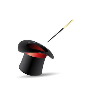 Magic hat and wand with sparkles. Magical stars glow. Vector illustration Stock Illustration