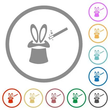 Magic hat with bunny ears flat icons with outlines Stock Illustration