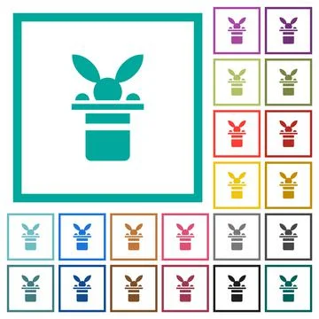 Magic hat with bunny ears flat color icons with quadrant frames Stock Illustration