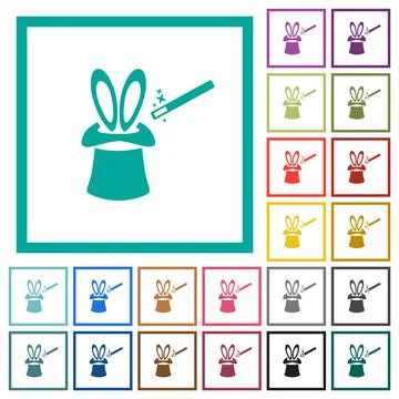 Magic hat with bunny ears flat color icons with quadrant frames Stock Illustration
