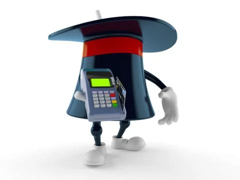 Magic hat character holding credit card reader Stock Illustration