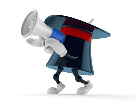 Magic hat character speaking through a megaphone Stock Illustration