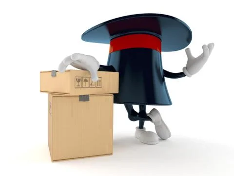 Magic hat character with stack of boxes Illustrazione stock