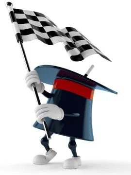 Magic hat character waving race flag Stock Illustration