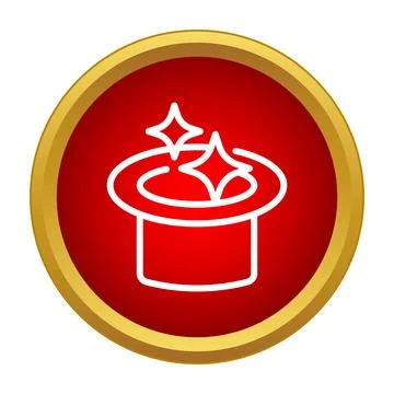 Magic hat icon with glowing sparkles on red button Illustrazione stock