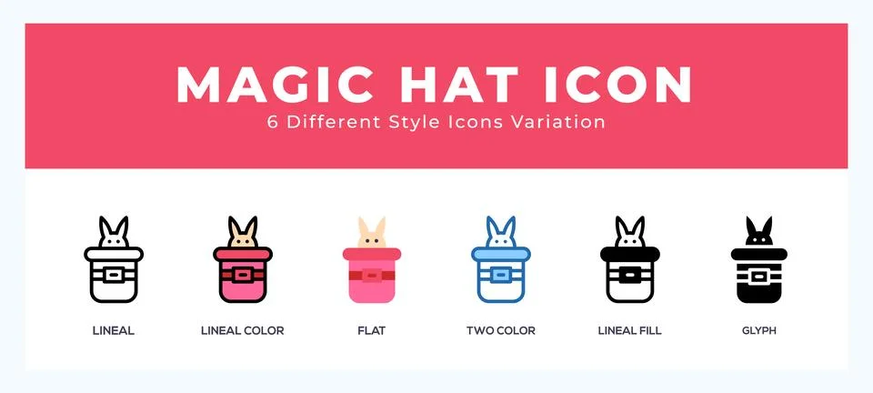Magic hat icon set with different styles. Design elements for logo. Vector .. Stock Illustration