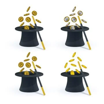 Magic hat with magic wand and coins Stock-Illustration