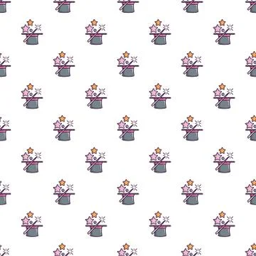 Magic hat with magic wand pattern seamless 库存插图