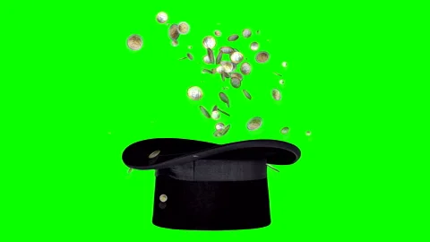 Magic hat makes money. Magic trick with hat and coins on green screen Stock Footage 139602879