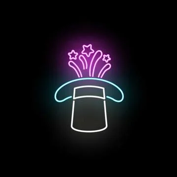 Magic hat neon sign with glowing stars Stock Illustration