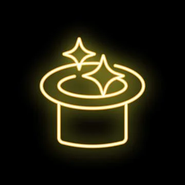 Magic hat with sparks appearing in neon light style Stock Illustration