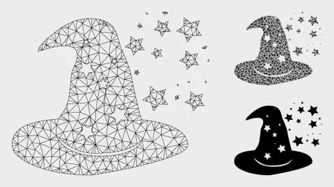 Magic Hat Vector Mesh Wire Frame Model and Triangle Mosaic Icon 스톡 일러스트