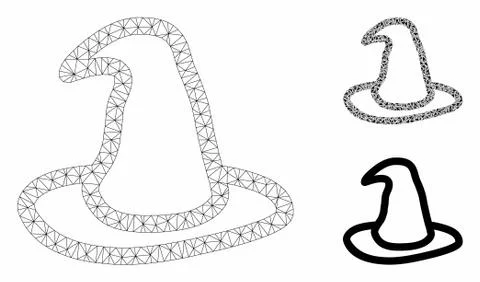 Magic Hat Vector Mesh Wire Frame Model and Triangle Mosaic Icon Illustrazione stock