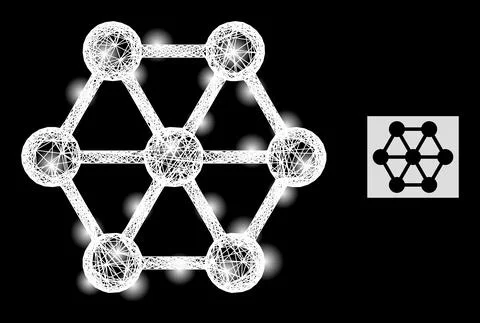 Magic Hatched Mesh Node Connections with Glare Spots Illustrazione stock