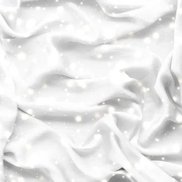 Magic holiday white soft silk flatlay background texture with glowing snow, l Foto stock