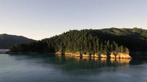 Magic Hour Hill and Ocean from Ferry Stock Footage 12227629