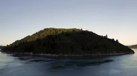 Magic Hour Hill and Ocean from Ferry Stock Footage 12227803