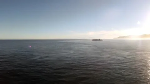 Magic Hour Ocean Ferry and Sunlight Stock Footage 12211273