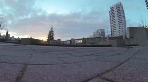 Magic hour sunset - aerial takeoff Christmas tree yaletown Stock Footage 45688112