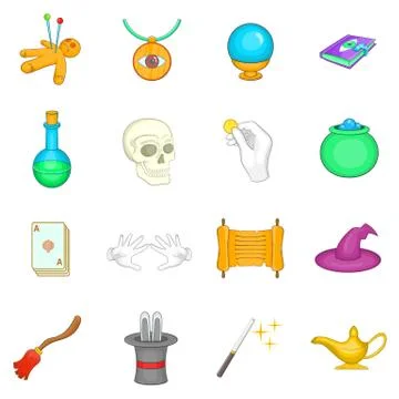 Magic icons set, cartoon style Illustrazione stock