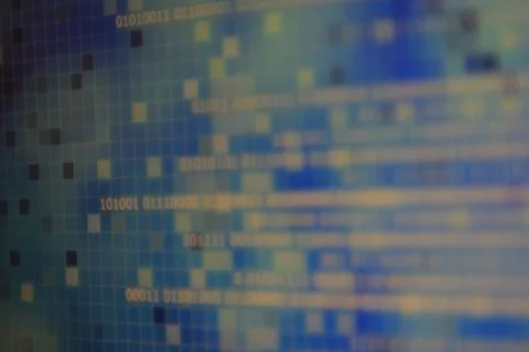 Magic of information technology. computer data in binary format with blur wor Stockfoto's