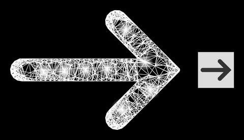 Magic Intersected Mesh Right Arrow Icon with Lightspots and White Mesh Stock Illustration
