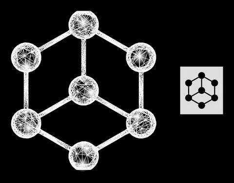 Magic Irregular Mesh Isometric Cube with Lightspots Illustrazione stock